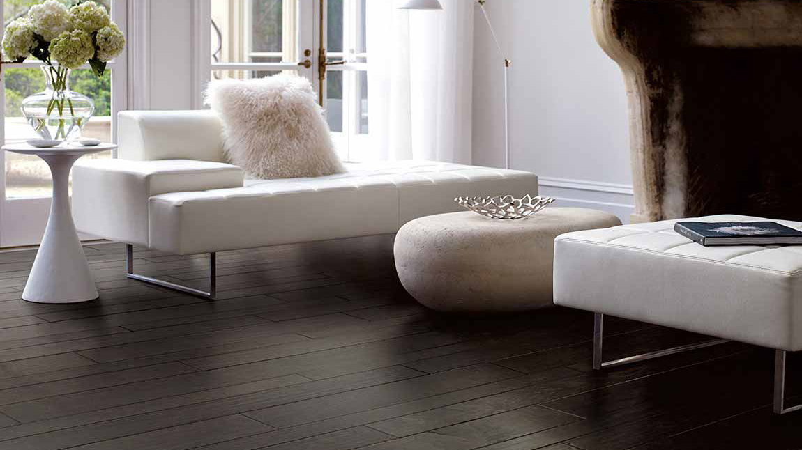 Hardwood floors in a living room.